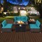Costway 6PCS Patio Rattan Furniture Set 42'' Fire Pit Table Cover Sofa Cushion Off White/Black/Navy/Red/Turquoise